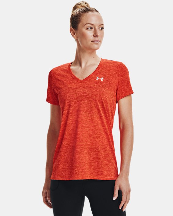 Women's UA Tech™ Twist V-Neck Short Sleeve, Orange, pdpMainDesktop image number 0